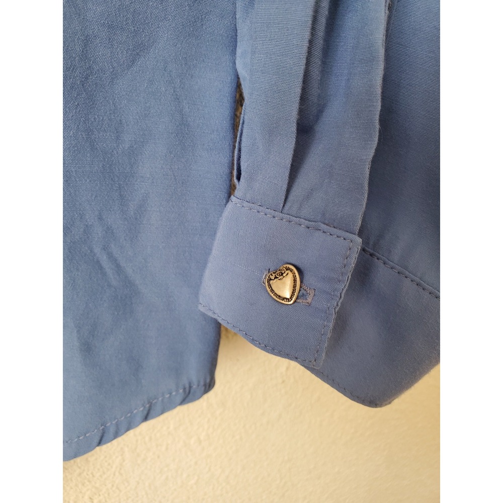 VTG Desert West by Sherry Holt Western Top‎ L Blue Cowgirl Silver Heart Buttons - Picture 6 of 10